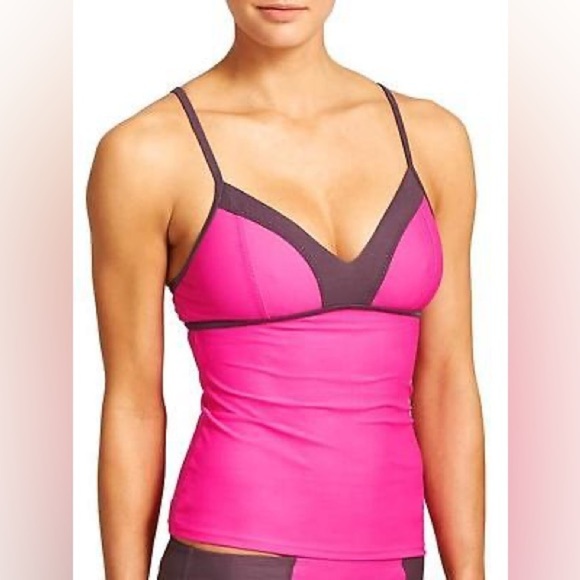 Athleta Tankini Top Women's Size Small Pink Grey Colourblock Swimwear Nylon - Picture 4 of 14